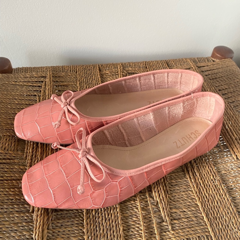SCHUTZ Pink Croc-Embossed Flats